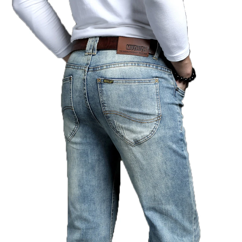 Men Jeans Denim Pants Trouser-Size Stretch Straight Fit Cowboy Vintage Male Designer