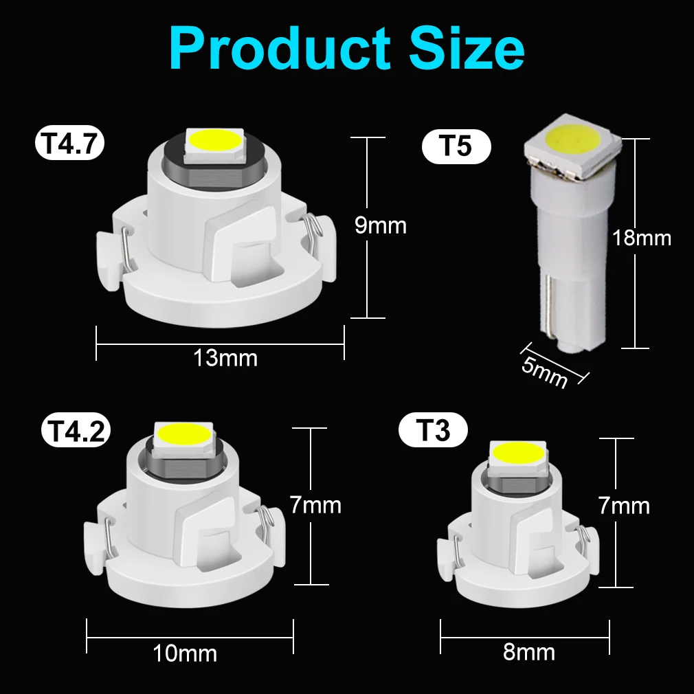 10x T5 T3 T4.2 T4.7 LED Car light Bulb Luces LED Para Auto Interior Side light Instrument Lamp Dashboard Indicator Light  12V - 4