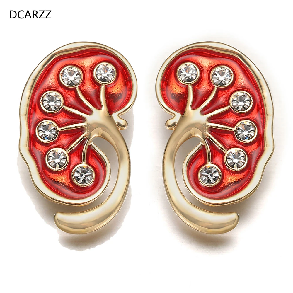 DCARZZ Kidney Pin Medical Gift Doctors Nurse Color Brooches Pins Crystal Trendy Jewellery Red Enamel Pin Women Accessories