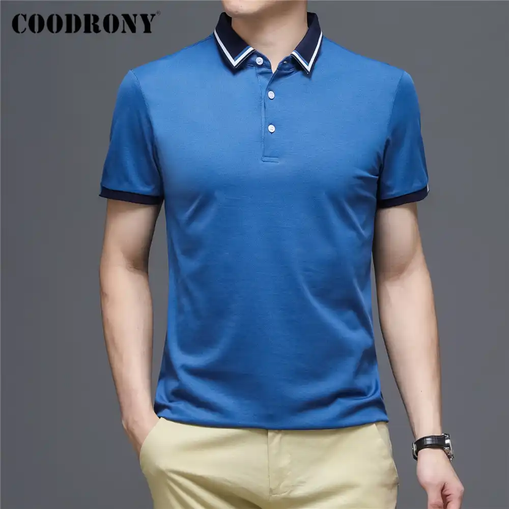 Coodronyブランド春夏高品質ビジネスカジュアル半袖ポロシャツ男性ファッション純粋な色の綿の服c5180s ポロ Aliexpress