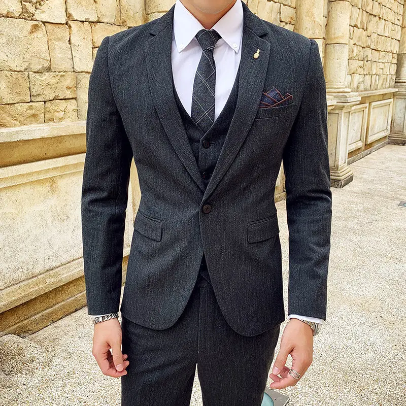 Пик дизайн твид slim fit костюм комплект одежды из 3 предметов для мужчин Нарядные Костюмы для свадьбы мужской костюм для выпускного вечера, slim fit Набор بدله رجال terno - Цвет: GREY