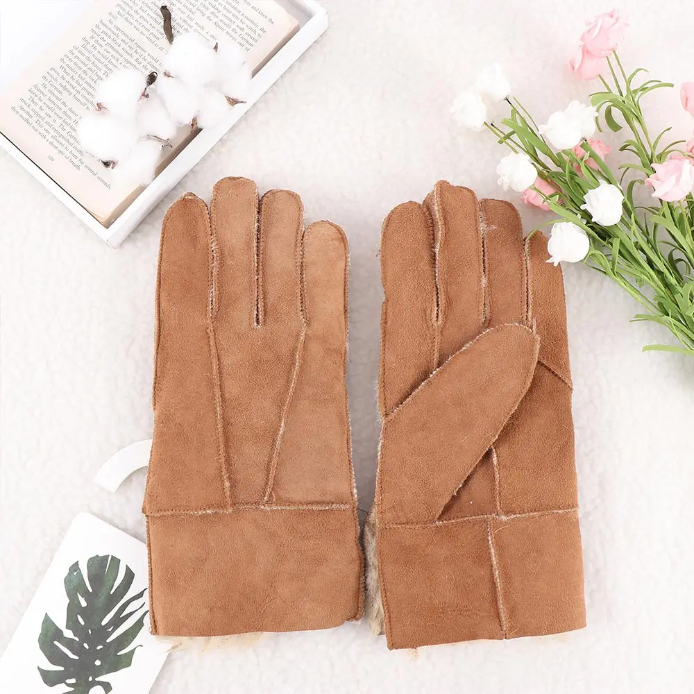 

Cool Men's Winter Genuine Brown Sheepskin Leather Shearling Fur Warm Gloves New