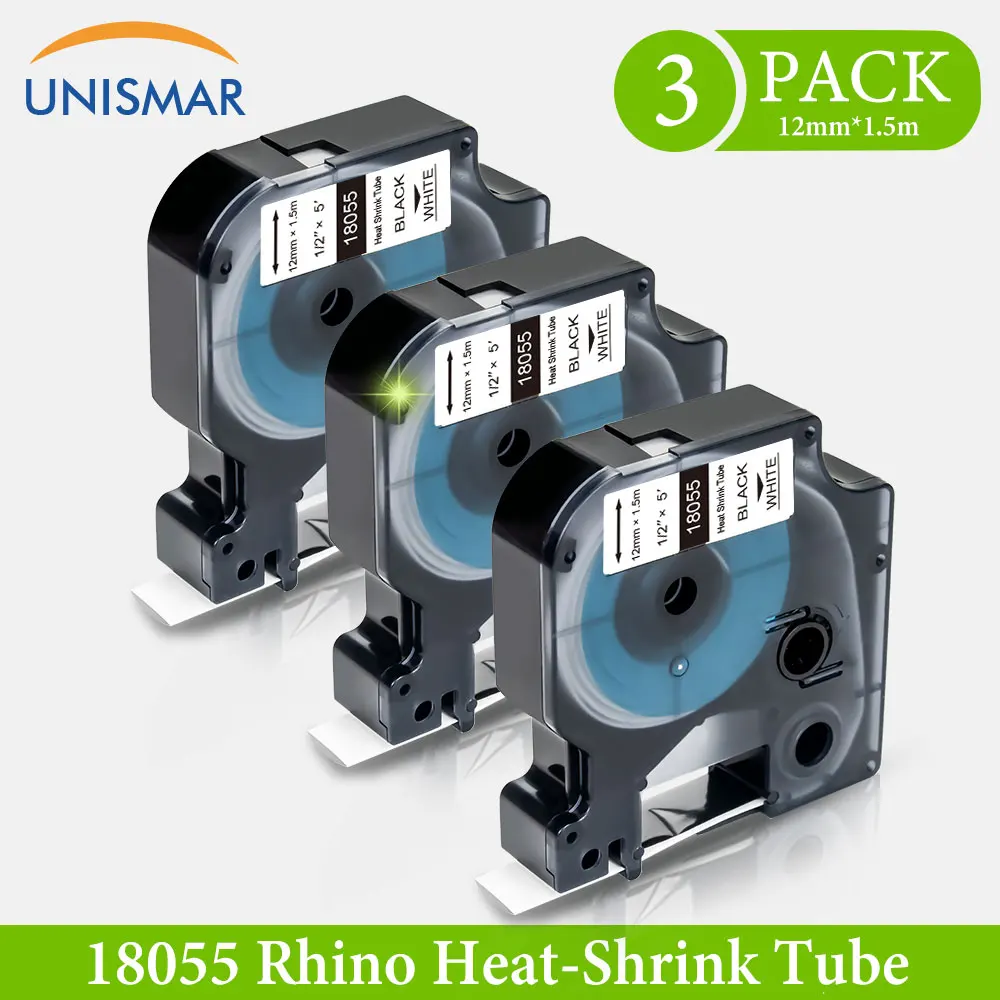 Unismar 3X for DYMO 18055 12mm Industrial Rhino Heat Shrink Tube Labels for DYMO Rhino 1000 3000