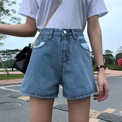 Новый Повседневный корейский стиль, летний винтажный с высокой талией, джинсовые женские шорты, плюс размер, тонкие эластичные женские