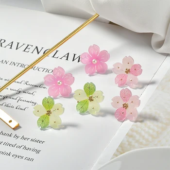 

Fresh Translucent Acrylic Flower Epoxy Golden Balls Cherry Blossom Silver Needle Ear Stud DIY Earrings Ornament Accessories