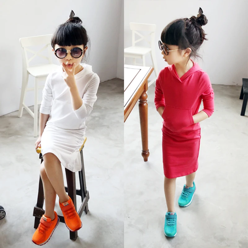 Famli/Одежда для маленьких девочек; сезон весна-осень; однотонное платье-свитер для девочек; хлопковое От 2 до 12 лет; Детские платья с длинными рукавами для девочек-подростков