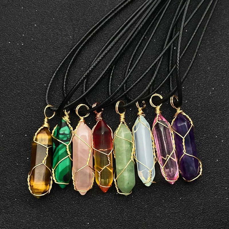 Natural Stone Pendant Necklaces for Women Wholesale Fashion Jewelry Stainless Steel Leather Rope Necklace | Украшения и