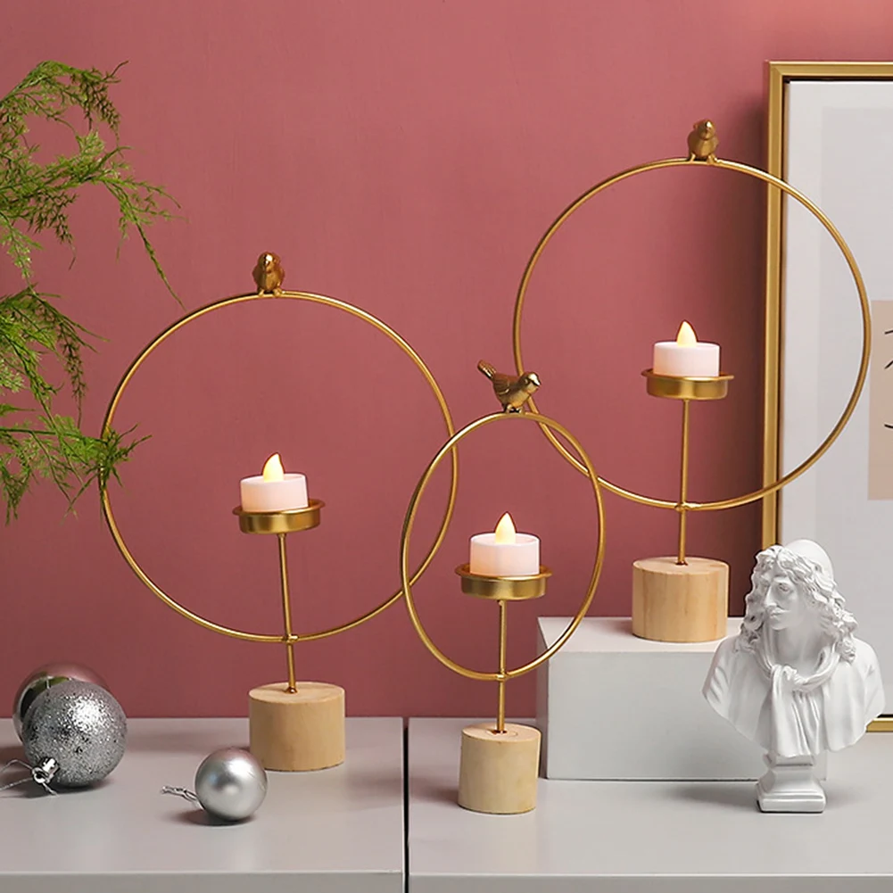 Iron Metal Round Bird Candlestick Cand Holder Living Room Table