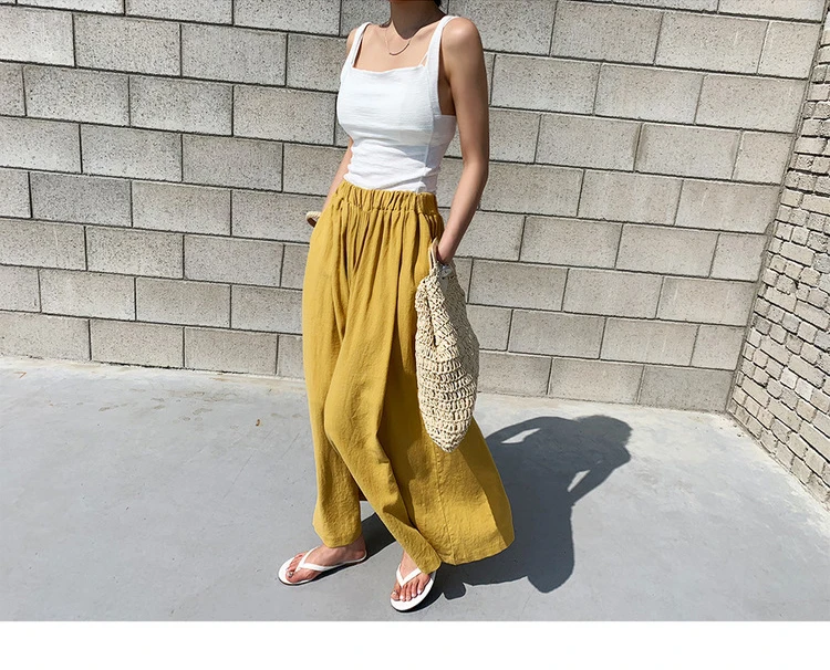 black cargo pants Fashion Summer Linen Wide Leg Pants For Women 2021 Casual Elastic High Waist Long Trousers Female Solid Larg Size Pants womens clothing
