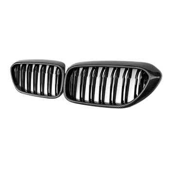 

Car Carbon Fiber Glossy Black Double Slat Front Kidney Grille Grill for BMW-5 Series G30 G31 G38 530I 540I 2017-2019