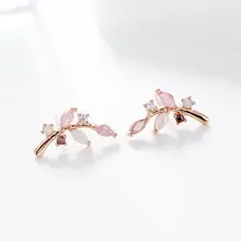 Изысканный корейский стиль гвоздик в виде веточки золотые, розовые серьги цвет кубического циркония серьги для женщин девушки подарок ювелирные изделия