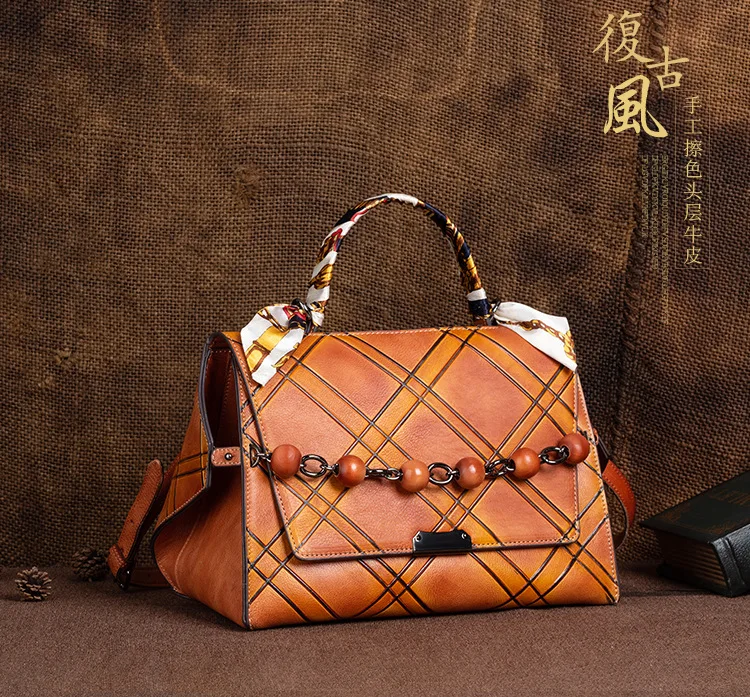 Genuine Leather Tote Bag Luxury Handbag Vintage Ladies Shoulder Bag