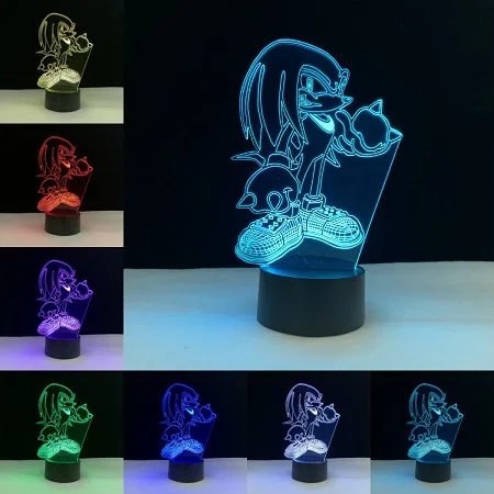 VCity мультипликационный персонаж 3D Соник Хвосты костяшки лампа светодиодный сенсорный ночник Удаленная акриловая пластина подарок для детей - Испускаемый цвет: B