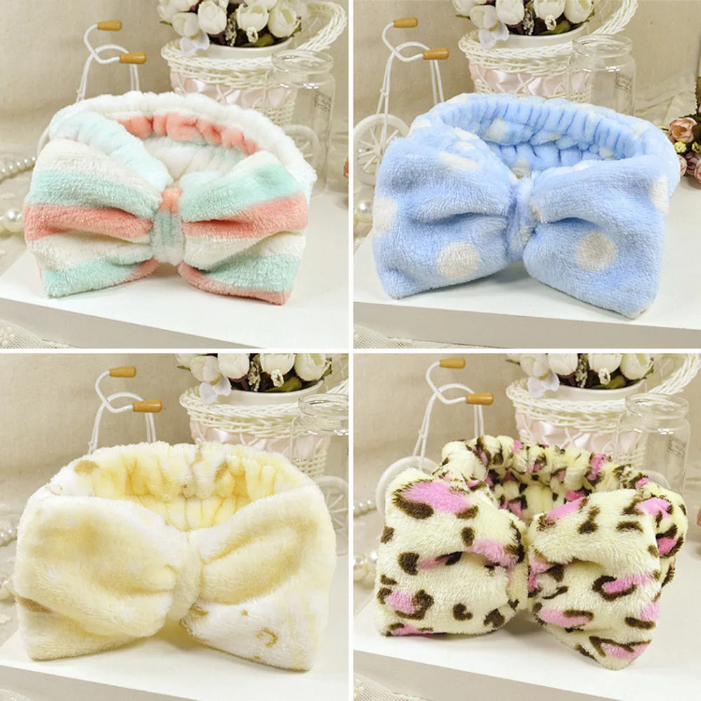 

Cute Women Girl Bow Knot Soft Hairband Head Wrap Bath Spa Face Headband Wash Face Bow Turban Hair Accessories Soft Hair Holder