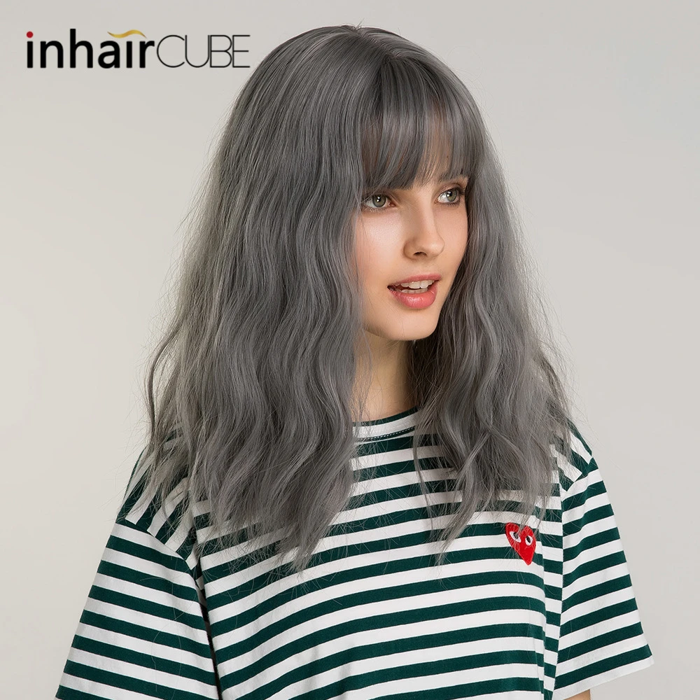 

Inhaircube Long Deep Body Wave Women Synthetic Fake Scalp Wig Ombre Natural Mixed Hair with Bangs Personality Popular Style