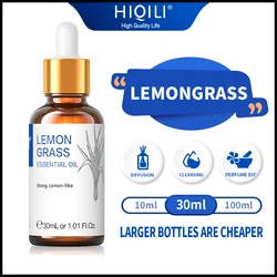 30ML Premium Lemongrass Essential Oils HIQILI 100% Pure Natural Plant Aromatherapy Diffuser Oil For Humidifier, Massage, Burning