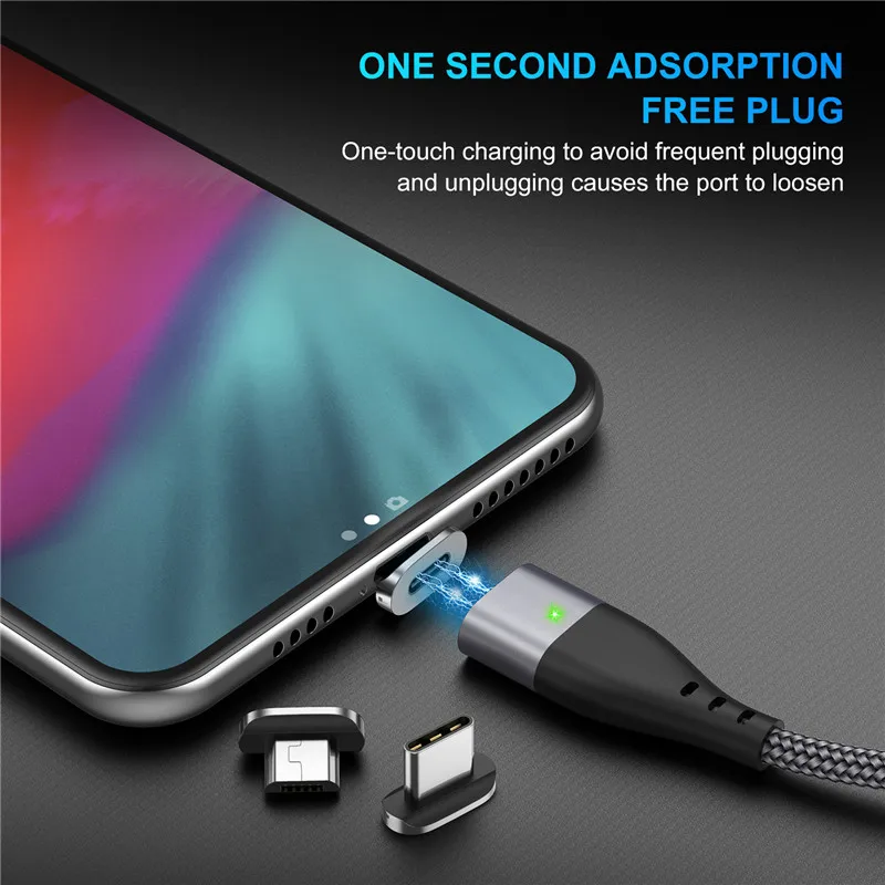 USLION Fast Charging Magnetic Cable 3A Micro USB Type C For iPhone 11 Pro XS Max XR X Samsung S10 Magnet Phone Charger Data Cord