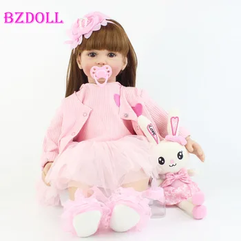 60cm Soft Silicone Reborn Baby Doll Toy For Girl Long Hair Princess Toddler Babies Lifelike