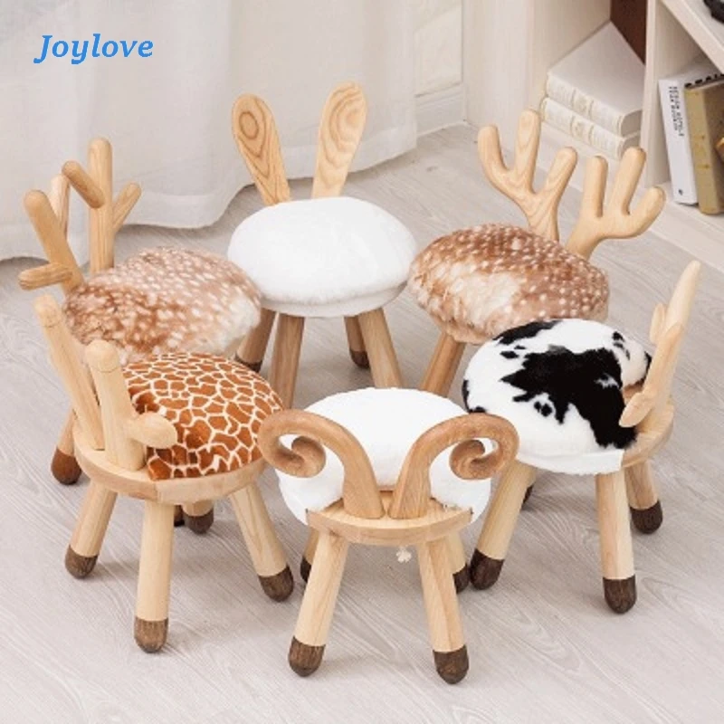JOYLOVE Nordic Creative Ins Children's Solid Wood Stool Kindergarten Table and Chair Stool Baby Chair School Desk and