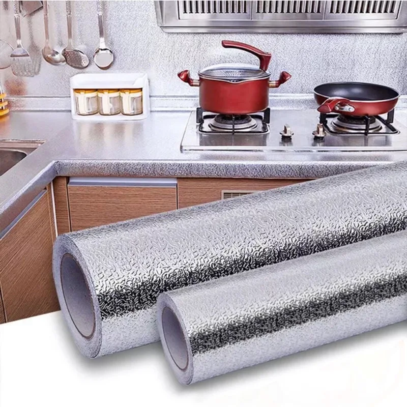 60CM Removable Oil-proof Wallpaper Waterproof Stickers Aluminum Foil Furniture Kitchen Stove Cabinet Self Adhesive Wall Decor | Дом и сад