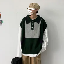 ^^Best Offers Sweater Vest Men's Fashion Contrast Color Casual Lapel Knit Pullover Mens Streetwear Loose Sweater Vest Men Sweter Clothes M-2XL ^^Best Offers Sweater Vest Men's Fashion Contrast Color Casual Lapel Knit Pullover Mens Streetwear Loose Sweater Vest Men Sweter Clothes M-2XL