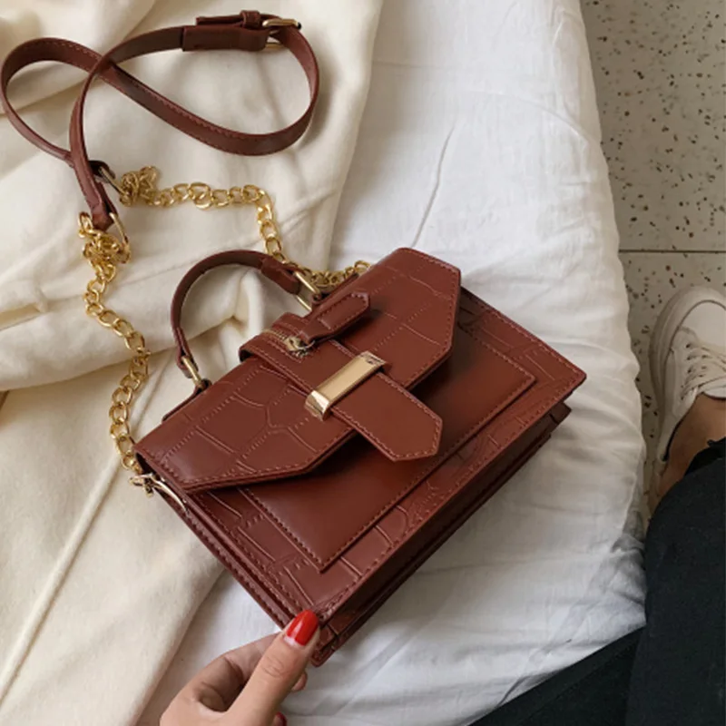 

Stone Pattern PU Leather Crossbody Bags For Women 2020 MINI Chain Solid Color Shoulder Messenger Bag Lady Handbags
