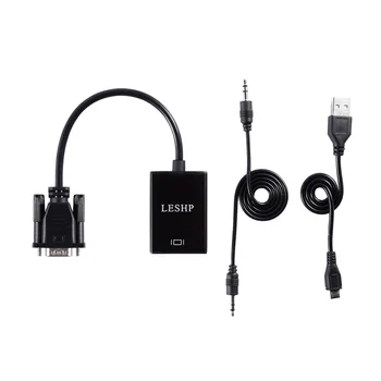 

HD 1080P VGA Male to HDMI Female Converter Adapter HD CP Audio Video Cable with USB Power 3.5MM Audio for Laptop PC HDTV TV