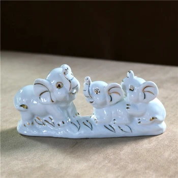 

PORCELAIN ELEPHANT MOTHER FIGURE GILT CERAMICS KID ELEPHANT MINIATURE TWINS ORNAMENT CRAFTWORKS DECOR MOTHER'S DAY GIFT FOR DAD