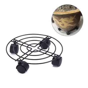 

Metal Plant Iron Movable Household Round Flower Pot Rack Black Potted Plant Stand With Wheels 14/16 Inches With Brake