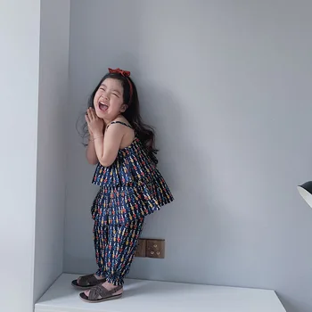 

Holiday Style Children Suit Clothing Small Dungaree Shirt Baby + Lantern Anti Mosquito Pants Girl Toddler Kids Girl Clothes Sets