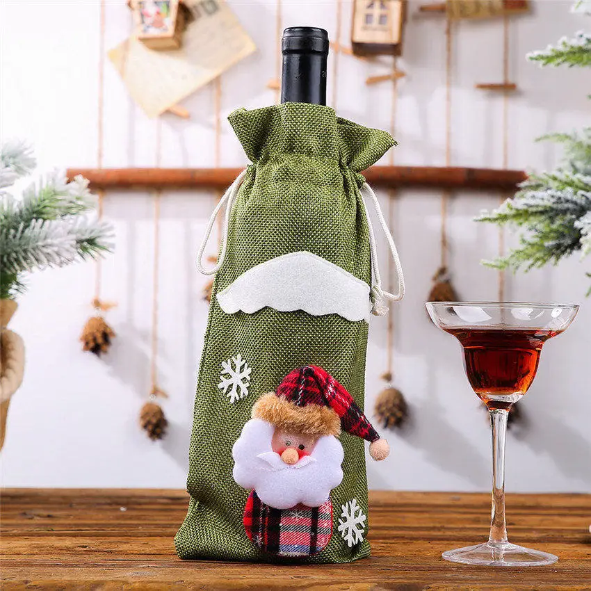Рождественская крышка для бутылки вина набор декора Санта Клаус Снеговик олень куклы сумка для бутылки одежда кухонный Декор год Рождество ужин вечеринка - Цвет: 02-Green