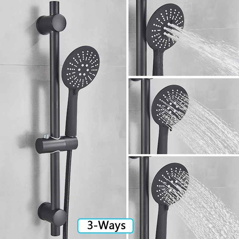 Rozin Matte Black Thermostatic Shower Faucet Wall Mounted Temperature adjustable Bathtub Mixer Tap With Handheld Bathroom Shower 2