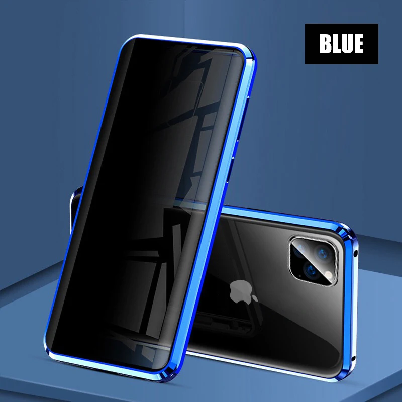 Магнитный чехол из закаленного стекла для iPhone 11 Pro 7 8 6 6s Plus X XR XS MAX 360 магнитный антишпионский защитный Магнитный чехол - Цвет: Blue