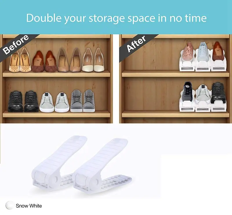 Shoe Slots Space Saver, Adjustable Shoe Slotz Organizer, Shoe Holders for Sandals Heels Casual Shoes Sneakers, 6 Pieces Set(Whi