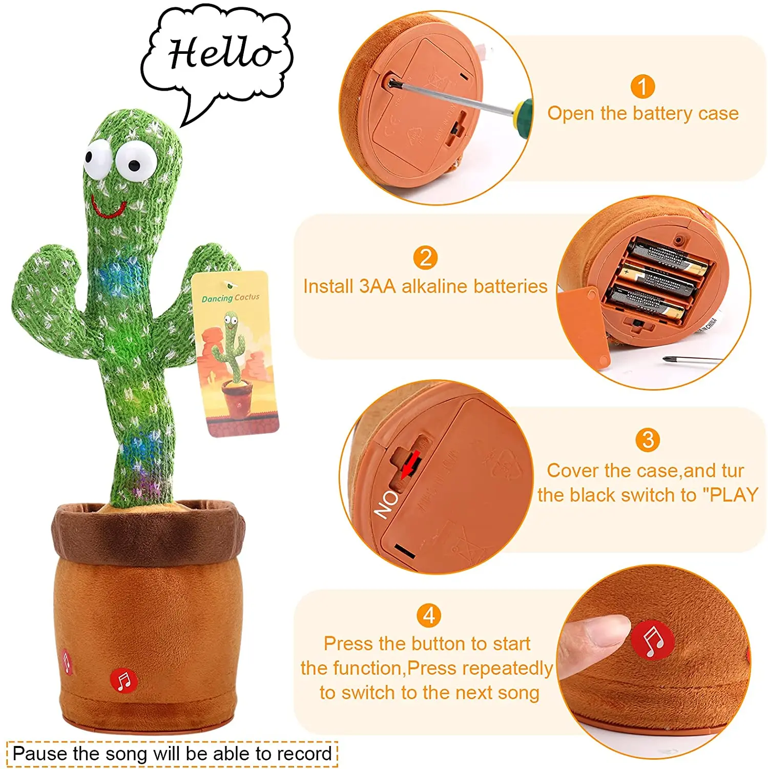 Dancing Cactus Electron Plush Toy Soft Plush Doll Babies Cactus That Can Sing And Dance Voice Interactive Bled Stark Toy For Kid