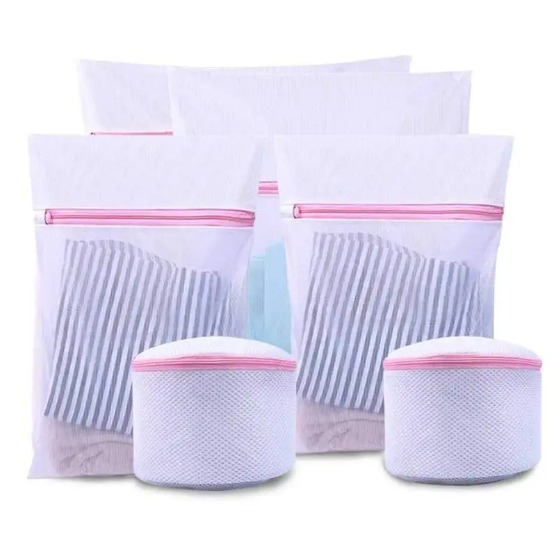 

[Lot of 6] Linen Net - Pink Wash Bag with Zipper-Super / Closure