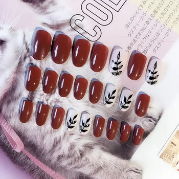 

24Pcs With Designed False Nail Artificial Tips for Decorated Press On Red Fake Nails Art Extension Stiletto Tips