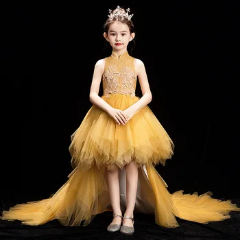 

Tick Tok 2020 New Hot Sale Children Dress Princess Dress Model Walk Show Evening Dress Little Girl Host Piano Performance Dress