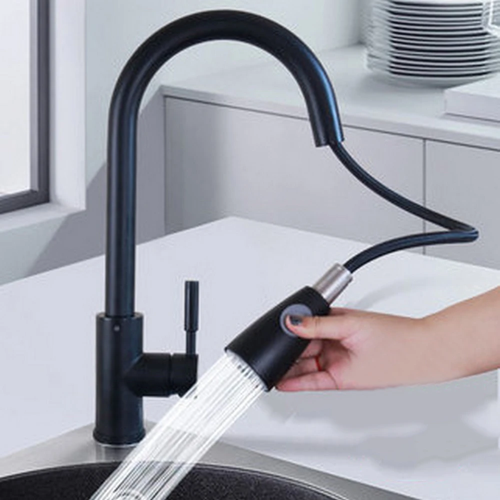 kitchen sinks for sale Kitchen Pull Faucet Retractable Hot and Cold Rotating Faucet Single Hole Detachable Nozzle Faucet Stainless Steel Sink white undermount kitchen sink