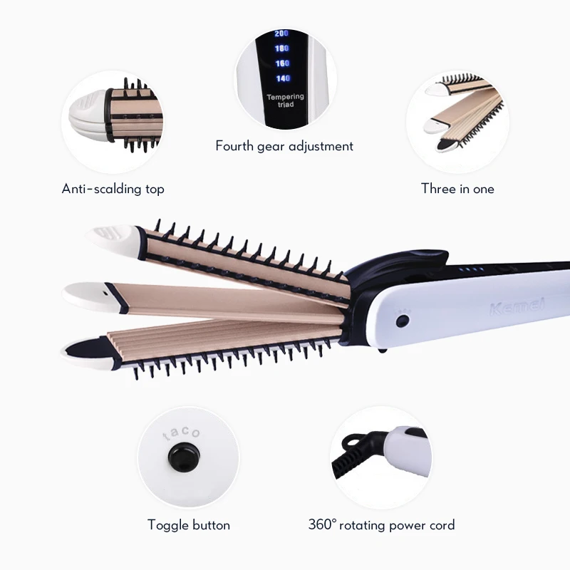 Kemei щипцы для завивки волос 3 в 1 Многофункциональный щипцы для завивки палочка кукурузная расческа ролик высокое качество выпрямитель Фен щетка инструмент для укладки 42D