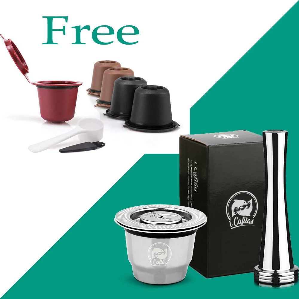 Capsula Nespresso Refillable Capsule Stainless Steel Reusable Coffee Filter for Nespresso Cafeteira Dripper Filters Tamper Spoon - Цвет: As Picture