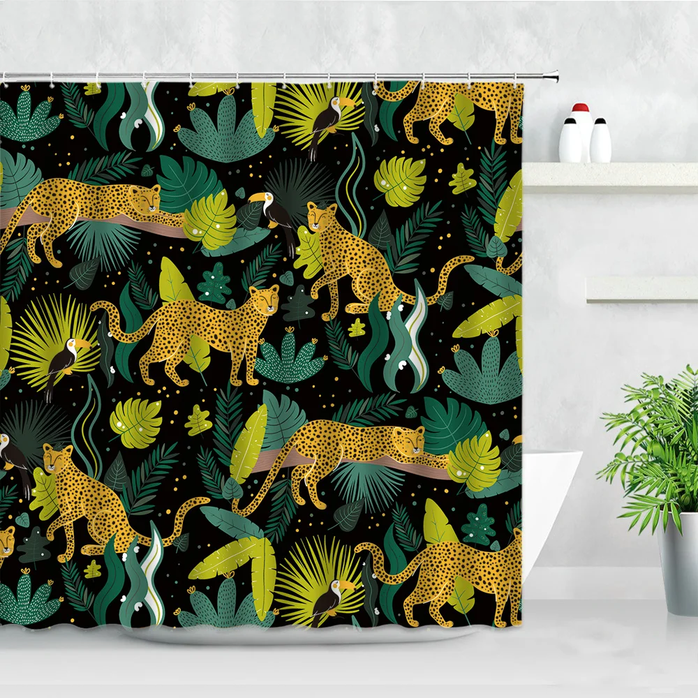 Details about   Colorful Tropical Leaves Humingbird Leopard Shower Curtain Set Bathroom Decor LB 