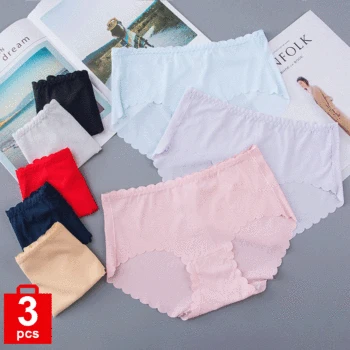 

One piece Pantie Seamless Panties Women's underwear Hip briefs Wavy thin section Mid waist Lingerie 3 pieces in a pack