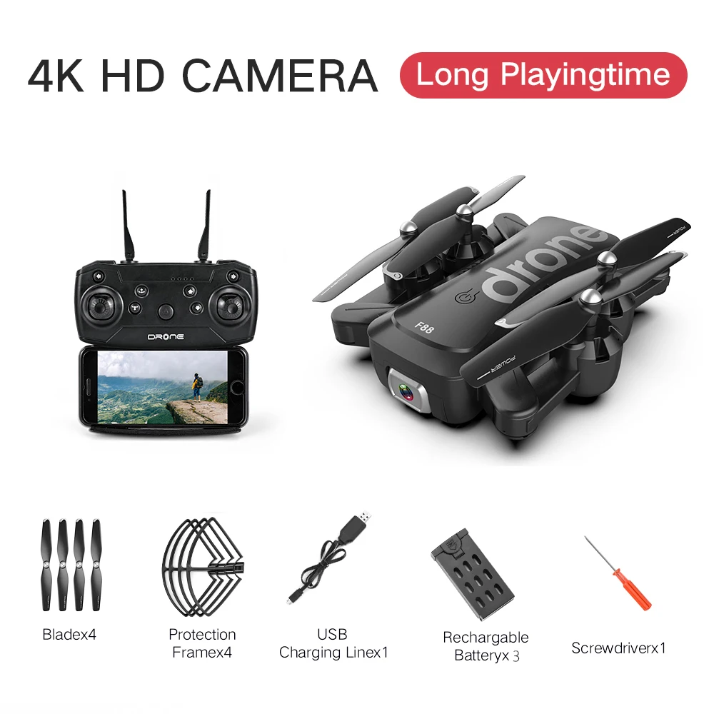 F88 Wi-Fi FPV складной Радиоуправляемый Дрон с 1080P двойной камерой 18 минут 6-осевой светодиодный светильник со стороны F светильник Безголовый режим Радиоуправляемый квадрокоптер