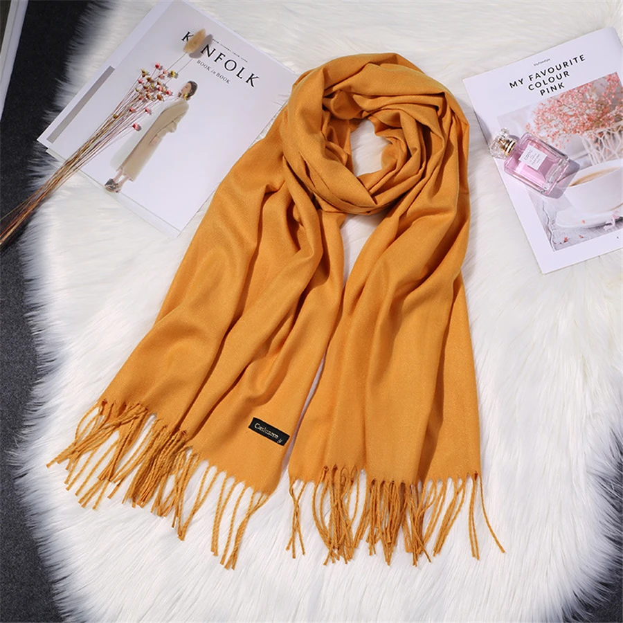 Girita Women's Scarves Autumn Winter Soft Cashmere New Solid Color Wraps Thin Long Scarf with Tassel Casual Lady Female Shawl