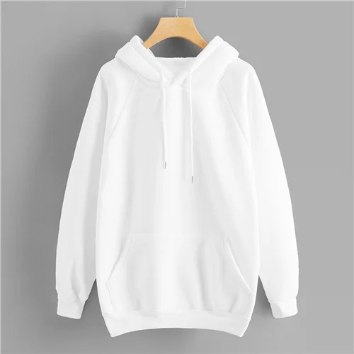Белый Dotfashion синий карман шнурок деталь сплошной балахон женская повседневная одежда Осень простой длинный рукав с капюшоном Пуловеры Толстовка - Цвет: Белый