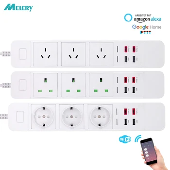 

WiFi Smart Power Strip Surge Protection Outlet Extension Socket with USB Type-c Intelligent Plug Remote for Alexa Google Home