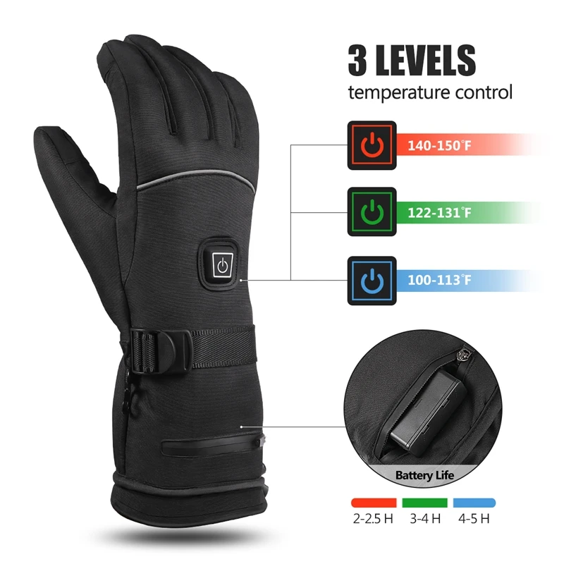 Winter Outdoor Sports Rechargeable Battery Heating Gloves Three-Speed Thermostat Waterproof Increase Long Warm Heating Gloves