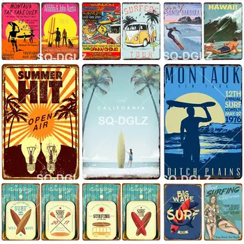 

Beach Metal Sign Plaque Metal Vintage Pub Bar Decor Tin Sign Garage Plate Surf Poster Home Decor Art Painting Wall Sticker