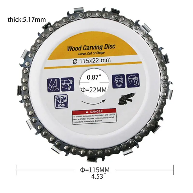 4,5 дюймов шлифовальный диск с цепью, резьба по дереву, дисковый пильный диск и цепь, 22 зуба, тонкий формовочный диск для углового шлифования 4-1/2 дюймов
